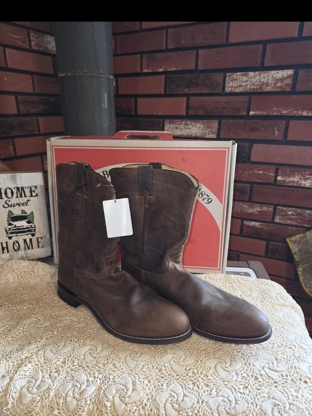 Vintage Justin BOOTS Western Roper Style 3802 Brown Leather Size 13 D P7/n4543